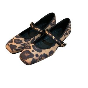 Leopard Print Mary Jane Flats - Brown